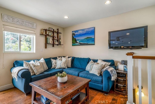 living room featuring dark hardwood / wood-style flooring