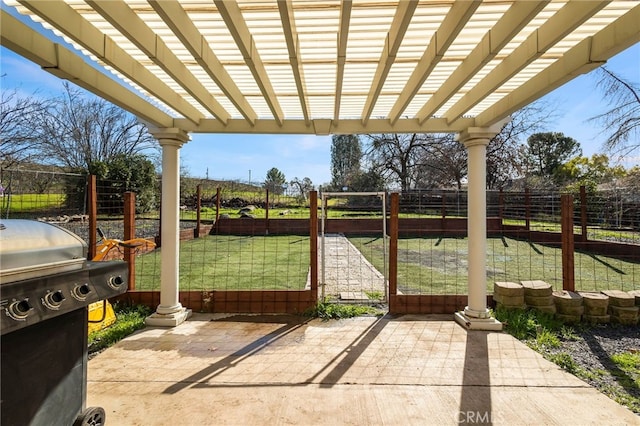 view of patio / terrace with a grill and a pergola