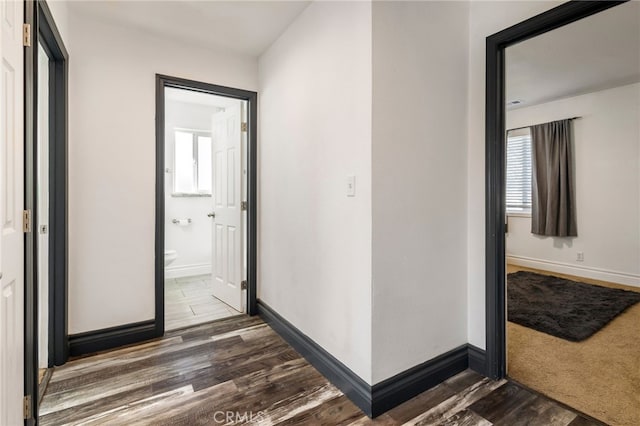 corridor featuring dark hardwood / wood-style flooring