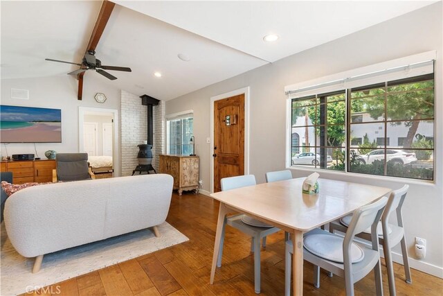26357 Hillcrest Ave, Lomita, CA 90717 - dining area with a wood stove, wood finished floors, plenty of natural light, and recessed lighting