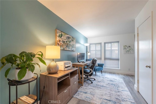 office area featuring light hardwood / wood-style floors