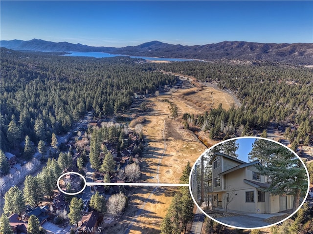 birds eye view of property featuring a mountain view