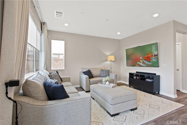 living room with hardwood / wood-style floors