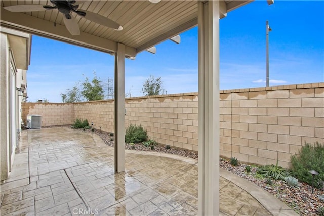 view of patio / terrace featuring cooling unit and ceiling fan