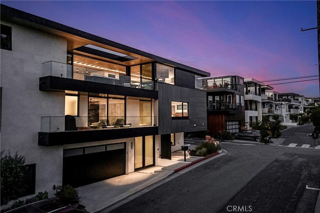 exterior space with a garage