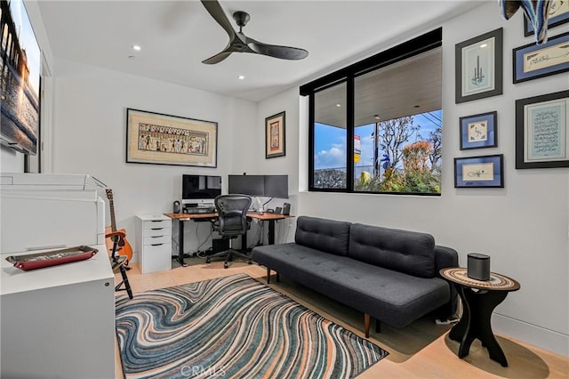 405 26th St, Manhattan Beach, CA 90266 - office with ceiling fan, wood finished floors, and recessed lighting