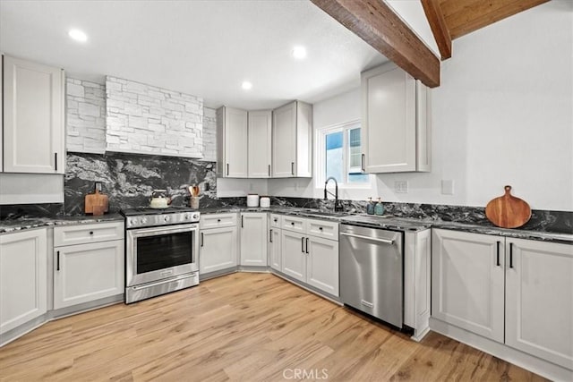 kitchen with sink, stainless steel appliances, and white cabinets