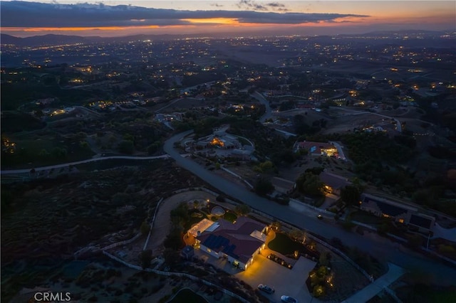 view of aerial view at dusk