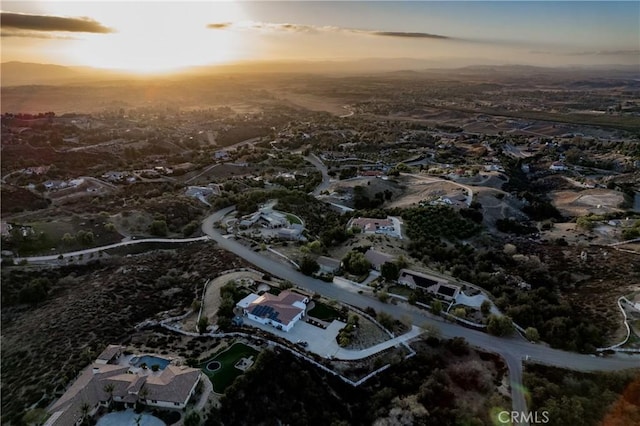 view of aerial view at dusk