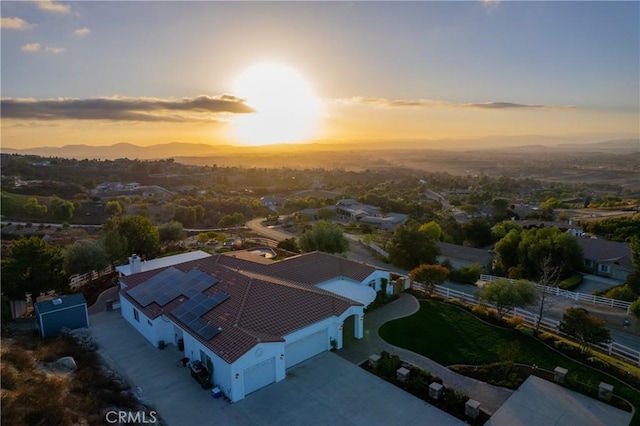 view of aerial view at dusk