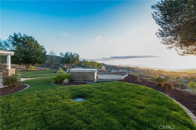 view of yard with a hot tub