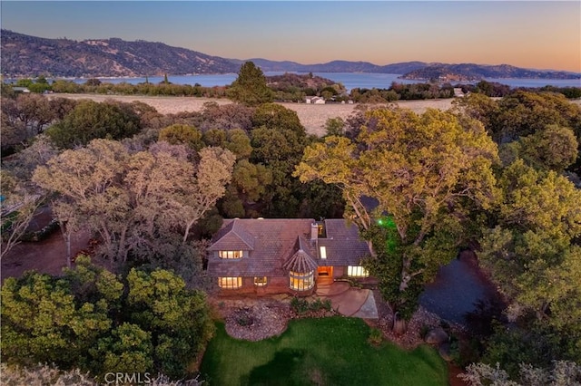 birds eye view of property featuring a mountain view