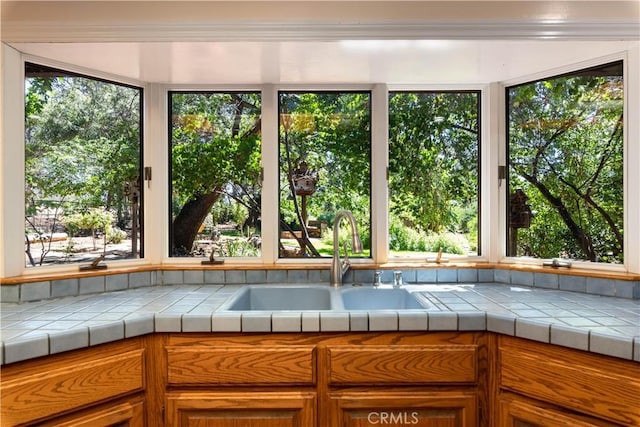 unfurnished sunroom featuring a sink