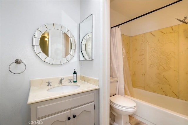 full bathroom featuring vanity, toilet, and shower / bath combo with shower curtain