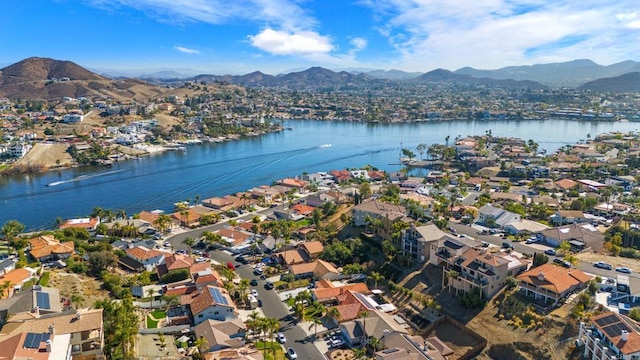 bird's eye view featuring a water and mountain view