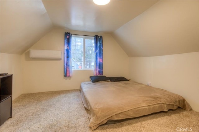 17193 Manzanita St, Stirling City, CA 95978 - bedroom with vaulted ceiling, carpet floors, and a wall mounted AC