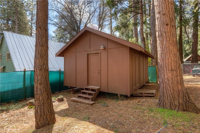17193 Manzanita St, Stirling City, CA 95978 - view of shed featuring entry steps and fence