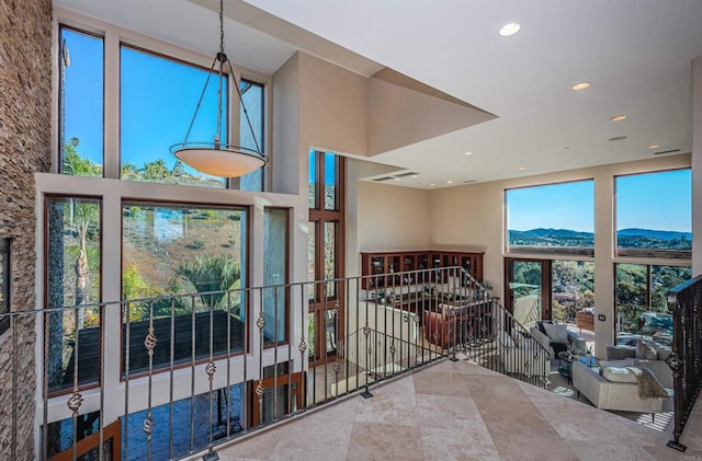 interior space with a mountain view