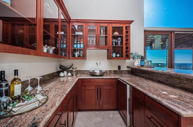 bar featuring light stone counters