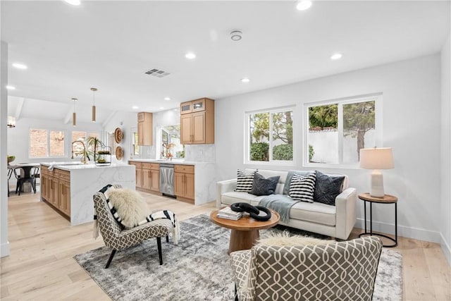 living room with light wood-type flooring