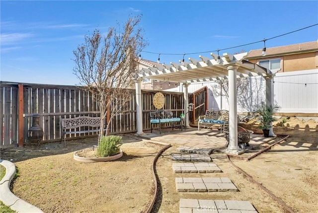 view of yard with a pergola and a patio area