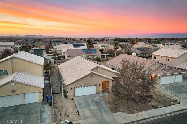 view of aerial view at dusk