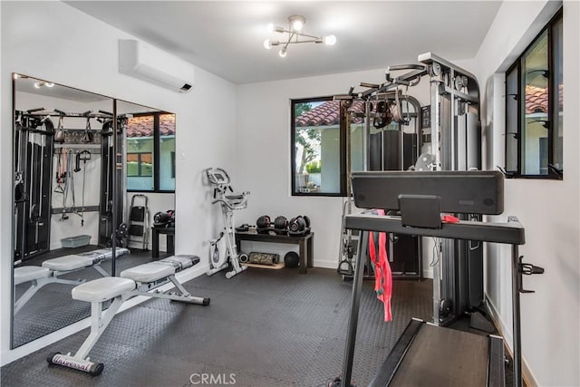 gym with an AC wall unit