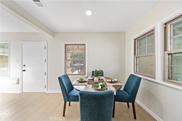 dining area featuring light hardwood / wood-style flooring and a healthy amount of sunlight