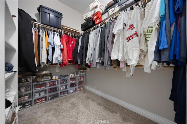 walk in closet featuring carpet floors