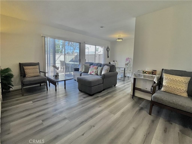 living room with light hardwood / wood-style floors