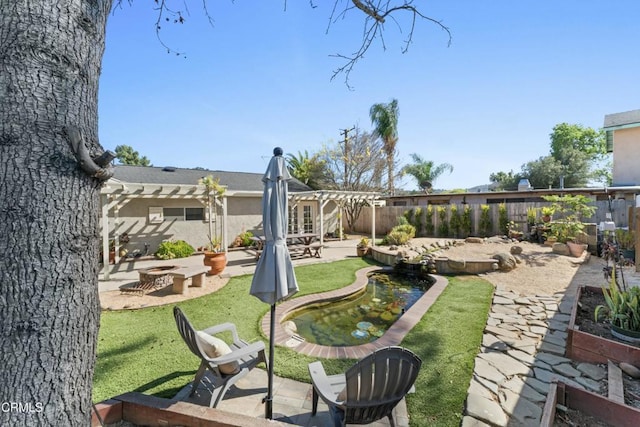 view of yard featuring a fenced backyard and a patio