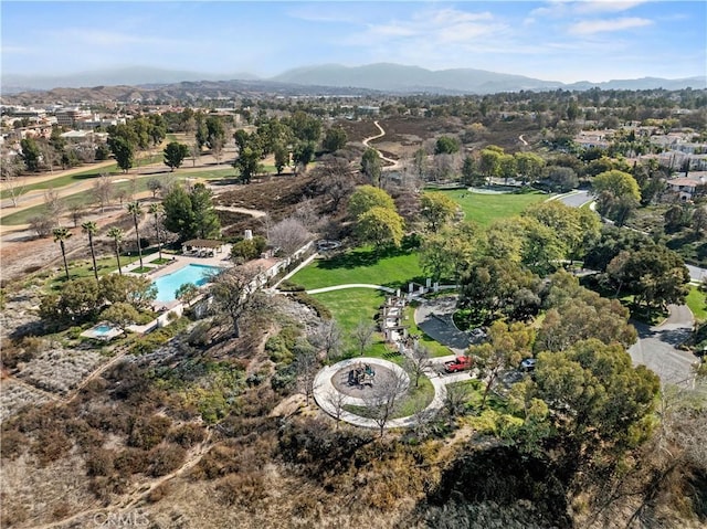 bird's eye view with a mountain view