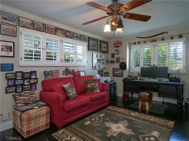 17 Barkentine Rd, Rancho Palos Verdes, CA 90275 - office space featuring dark wood-type flooring, ceiling fan, and ornamental molding