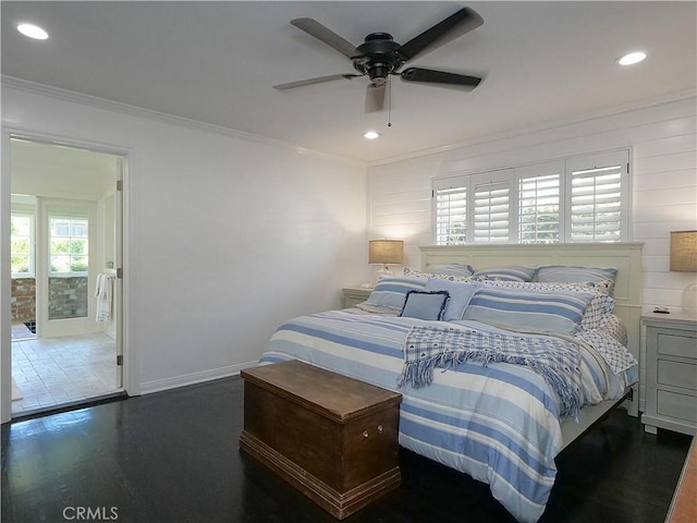 17 Barkentine Rd, Rancho Palos Verdes, CA 90275 - bedroom with ornamental molding, dark hardwood / wood-style floors, and ceiling fan