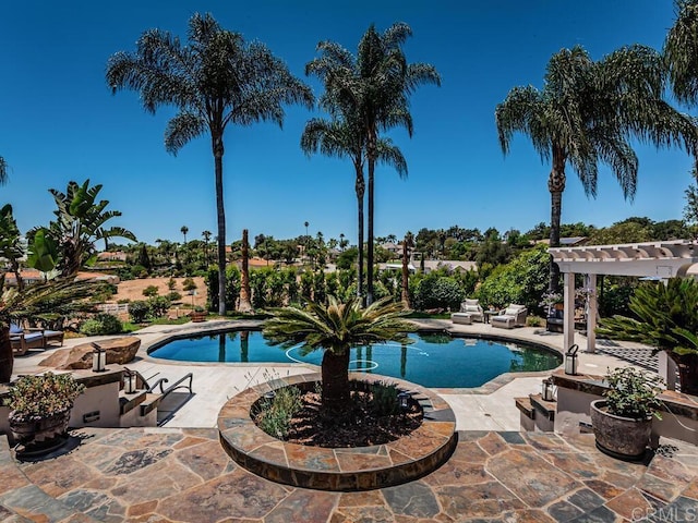 view of pool with a pergola and a patio area