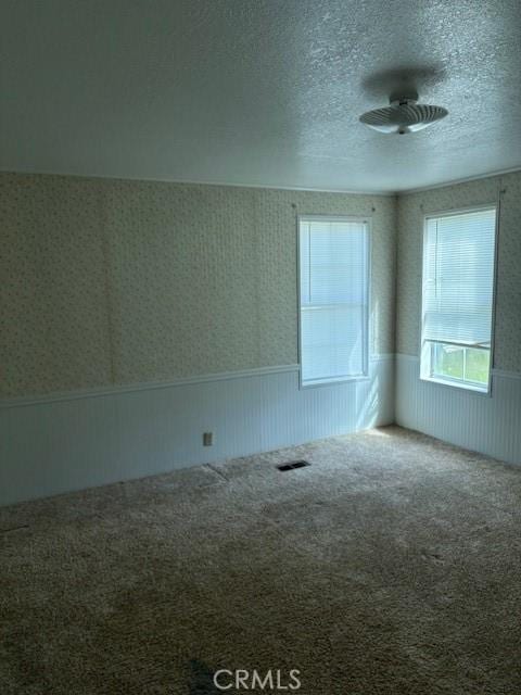 1845 Spring Valley Rd, Clearlake Oaks, CA 95423 - carpeted spare room featuring wainscoting and a textured ceiling