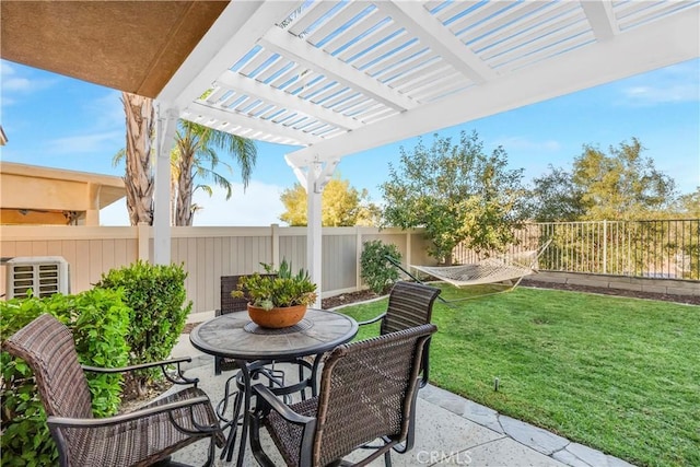 view of patio / terrace with central AC unit and a pergola