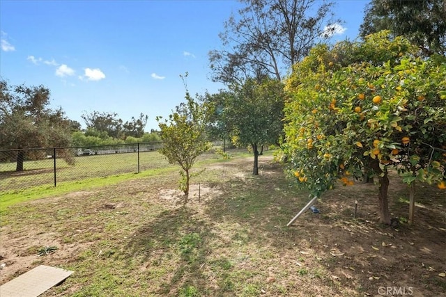 view of yard featuring a rural view and fence