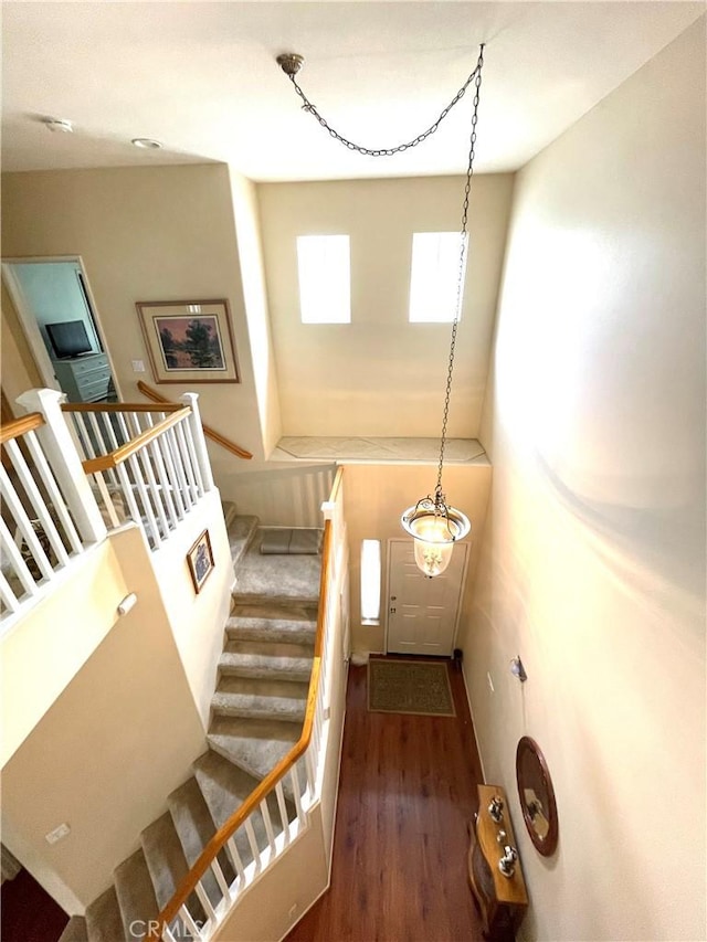 staircase featuring hardwood / wood-style flooring