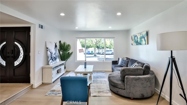 living room featuring light hardwood / wood-style floors