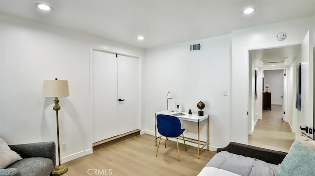 office space featuring light hardwood / wood-style flooring