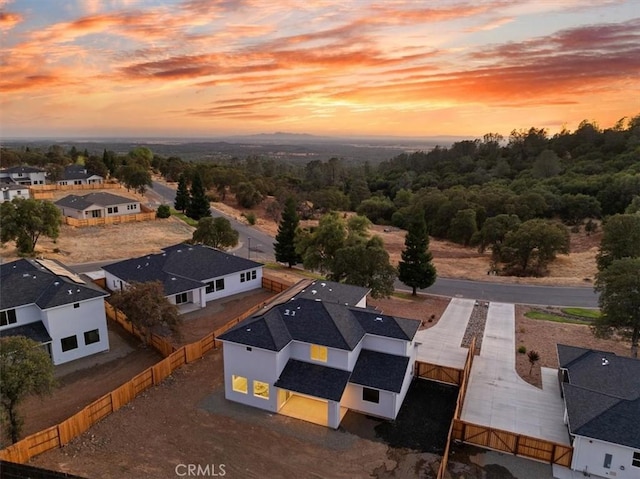 view of aerial view at dusk