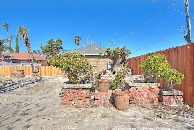 view of yard with a patio area and a fenced backyard