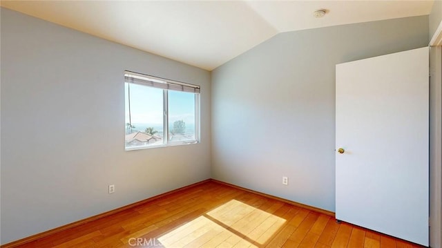 empty room featuring vaulted ceiling and wood-type flooring