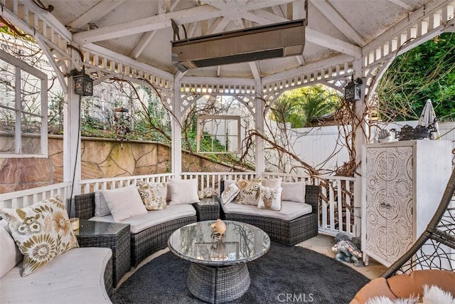 view of patio / terrace featuring a gazebo and outdoor lounge area