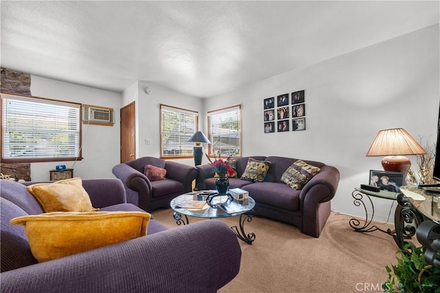 living room with carpet and a wall mounted AC