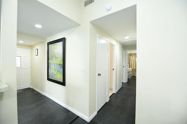 9452 Larrabee Ave, San Diego, CA 92123 - hallway with baseboards, recessed lighting, attic access, and visible vents