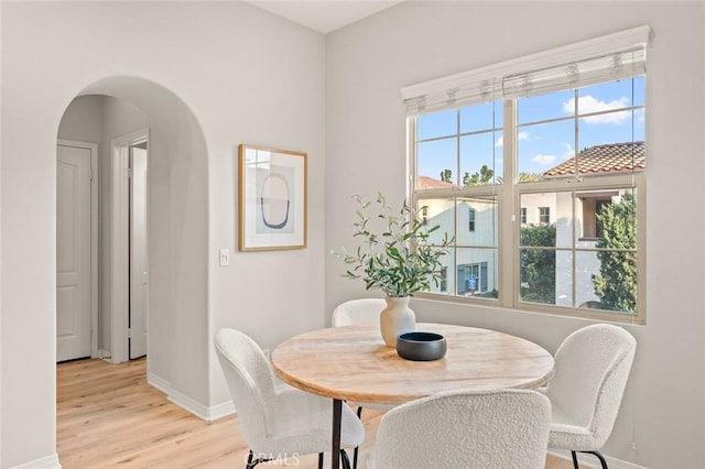 dining area featuring plenty of natural light and light wood-type flooring