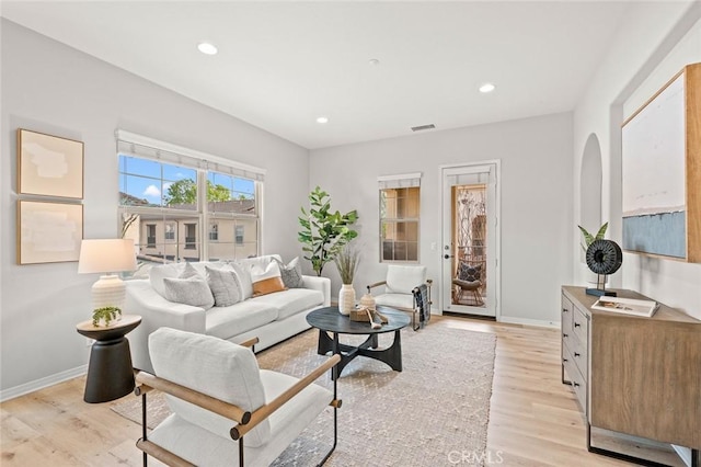 living room with light wood-type flooring