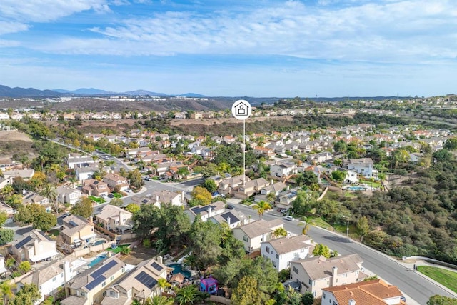 aerial view featuring a residential view and a mountain view